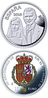 10 euro coin 50th Anniversary of H.M. Felipe VI | Spain 2018