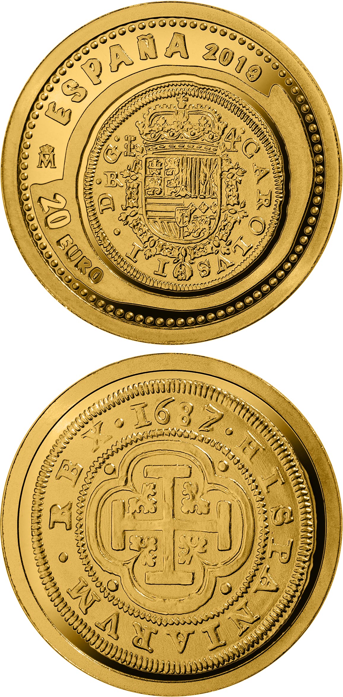 Image of 20 euro coin - 9th Series Numismatic Treasures - House of Habsburg | Spain 2019.  The Gold coin is of Proof quality.