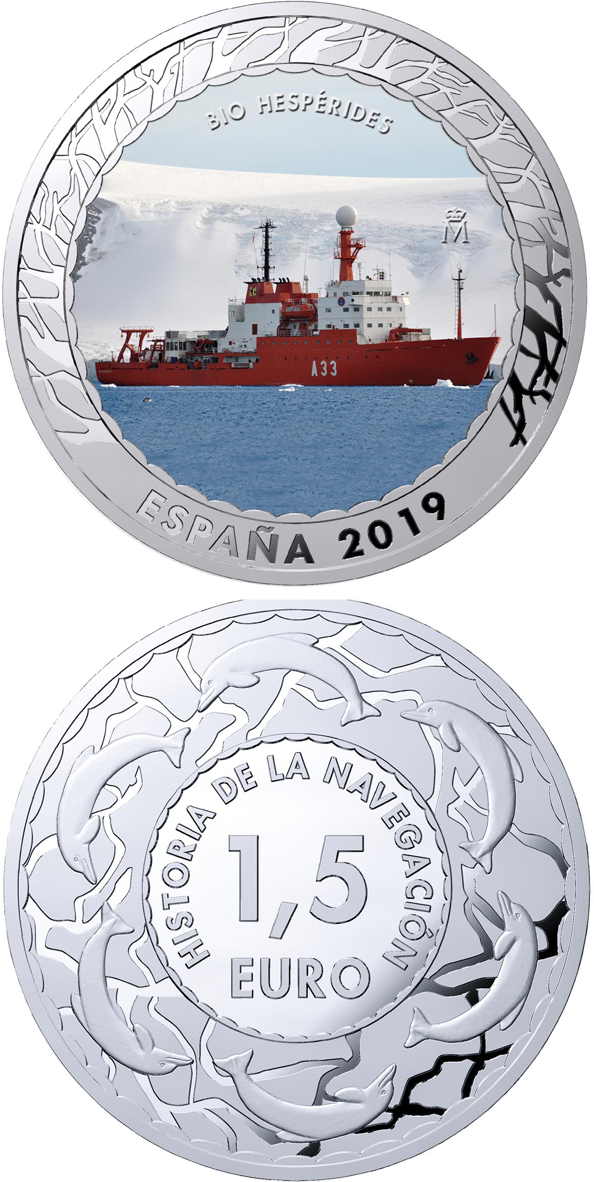 Image of 1.5 euro coin - Bio Hespérides | Spain 2019.  The Copper–Nickel (CuNi) coin is of BU quality.