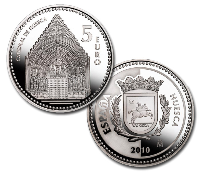 Image of 5 euro coin - Huesca | Spain 2010.  The Silver coin is of Proof quality.