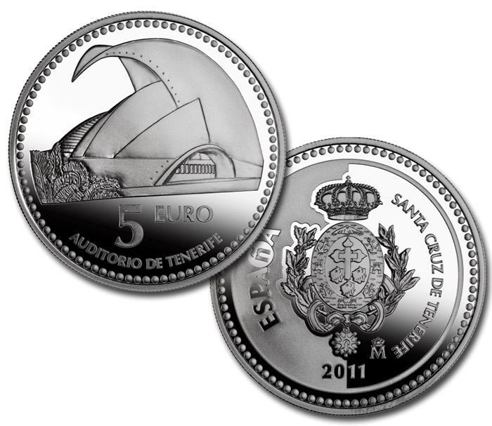 Image of 5 euro coin - Santa Cruz de Tenerife  | Spain 2011.  The Silver coin is of Proof quality.