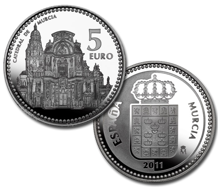 Image of 5 euro coin - Murcia  | Spain 2011.  The Silver coin is of Proof quality.