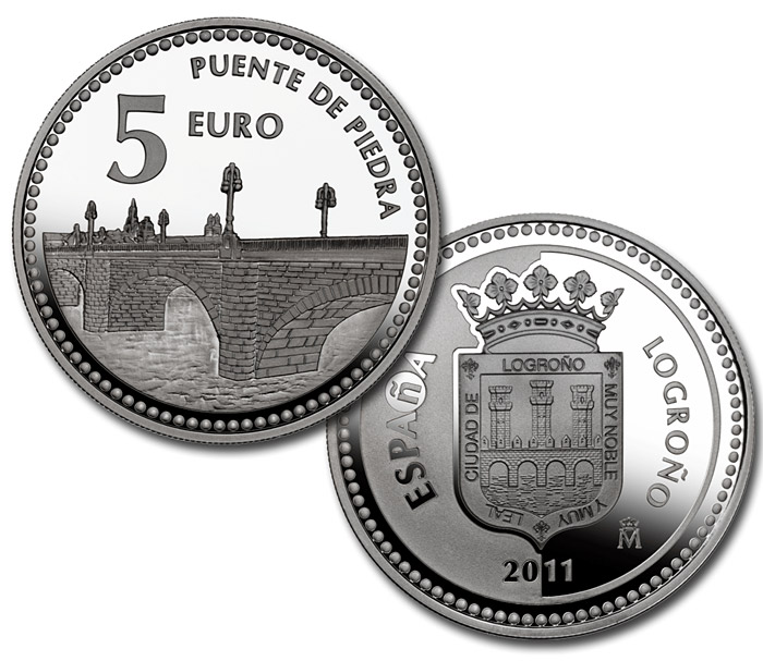 Image of 5 euro coin - Logroño  | Spain 2011.  The Silver coin is of Proof quality.