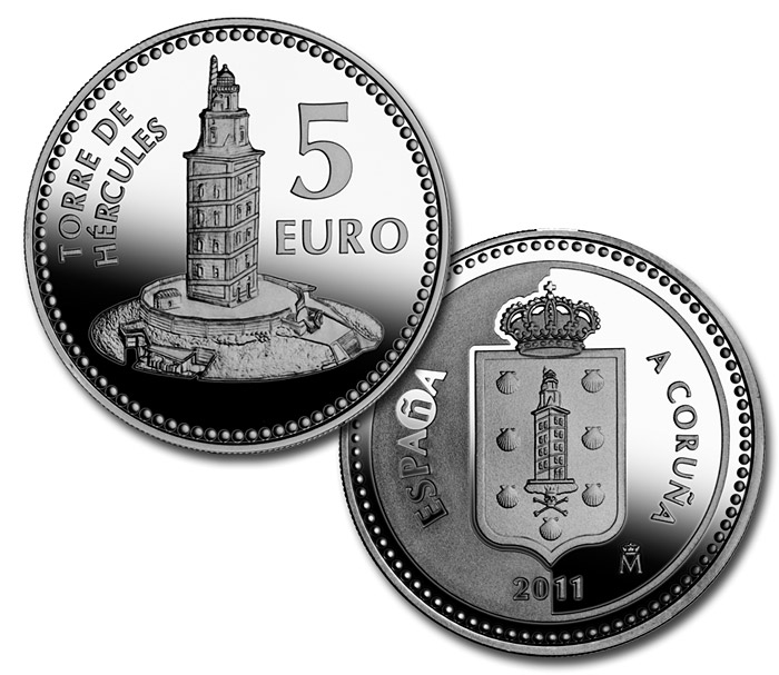 Image of 5 euro coin - A Coruña  | Spain 2011.  The Silver coin is of Proof quality.