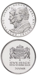 200 krona coin King Carl XVI Gustaf’s and Queen Silvia’s silver wedding anniversary | Sweden 2001