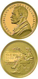 2000 krona coin 100th anniversary of the foundation of the Nobel prize | Sweden 2001