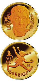 50 krona coin 95th anniversary of the birth of Astrid Lindgren | Sweden 2002