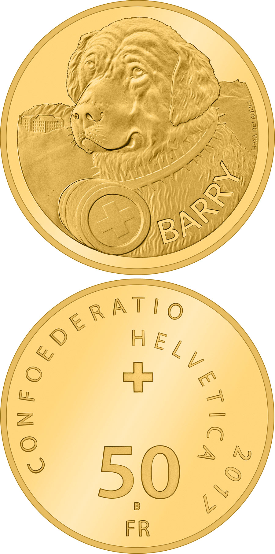 Image of 50 francs coin - Barry | Switzerland 2017.  The Gold coin is of Proof quality.