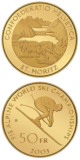 Image of 50 francs coin - The Alpine World Ski Championships | Switzerland 2003