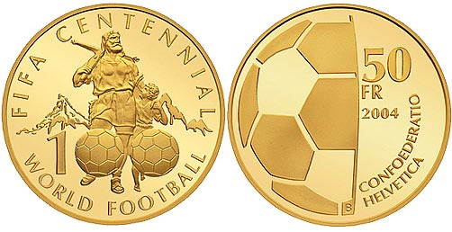 Image of 50 francs coin - FIFA Centennial | Switzerland 2004