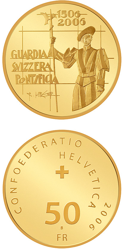 Image of 50 francs coin - 500 years of the Pontifical Swiss Guard | Switzerland 2006