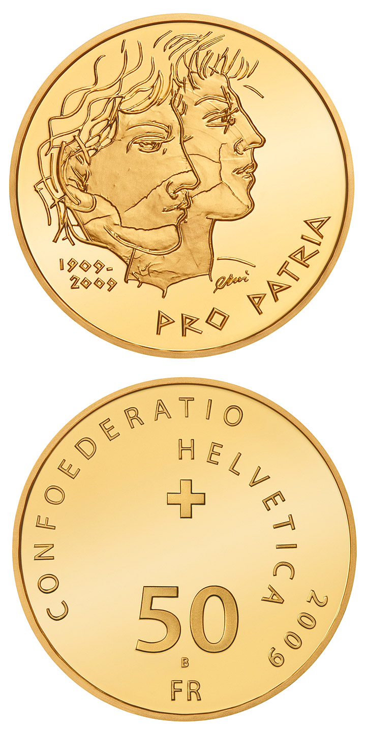 Image of 50 francs coin - 100th anniversary of Pro Patria | Switzerland 2009