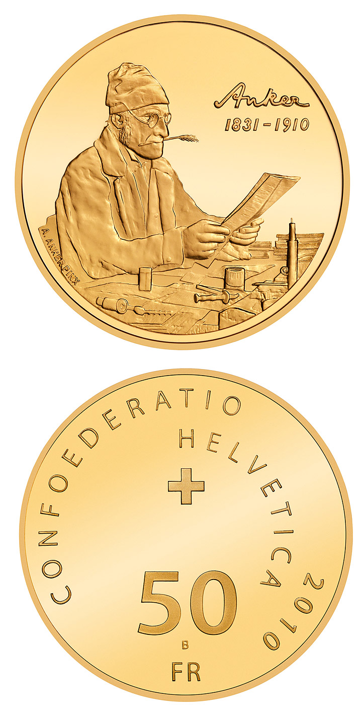 Image of 50 francs coin - Centenary of Albert Anker's death | Switzerland 2010