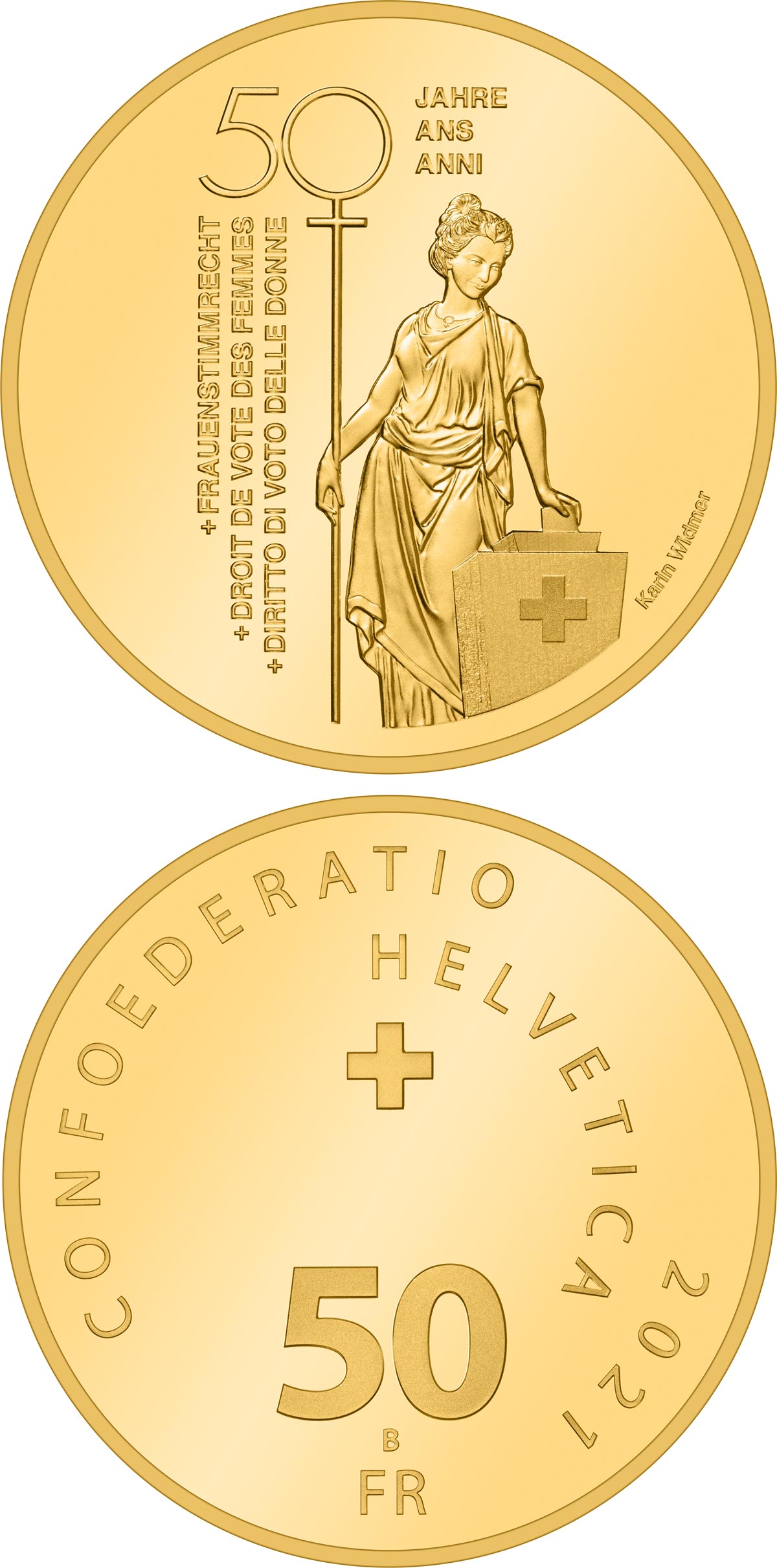 Image of 50 francs coin - 50 years of Swiss women’s right to vote | Switzerland 2021