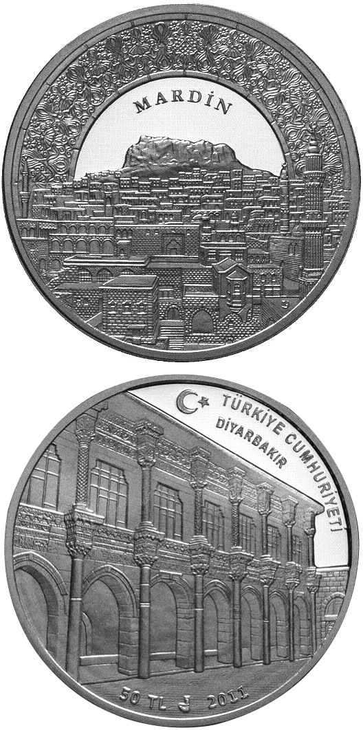 Image of 50 Lira coin - Mardin – Diyarbakır | Turkey 2011.  The Silver coin is of Proof quality.