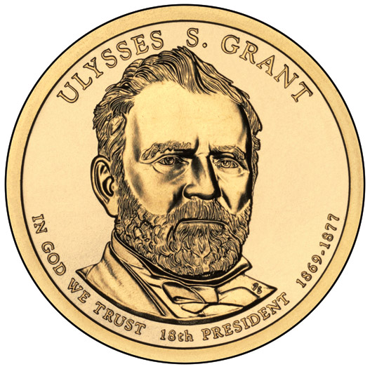 Image of 1 dollar coin - Ulysses S. Grant (1869-1877) | USA 2011.  The Nordic gold (CuZnAl) coin is of Proof, BU, UNC quality.