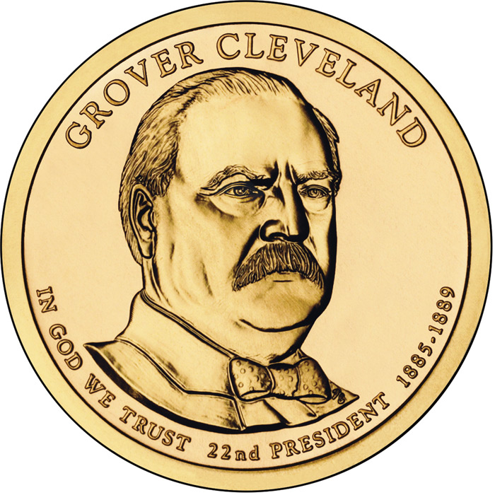 Image of 1 dollar coin - Grover Cleveland (1885-1889) | USA 2012.  The Nordic gold (CuZnAl) coin is of Proof, BU, UNC quality.