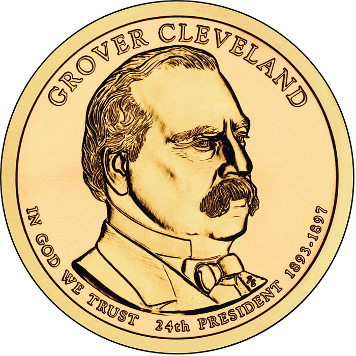 Image of 1 dollar coin - Grover Cleveland (1893-1897) | USA 2012.  The Nordic gold (CuZnAl) coin is of Proof, BU, UNC quality.