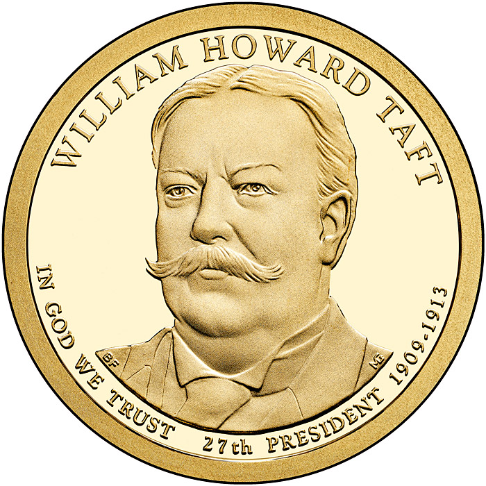 Image of 1 dollar coin - William Howard Taft (1909-1913) | USA 2013.  The Nordic gold (CuZnAl) coin is of Proof, BU, UNC quality.
