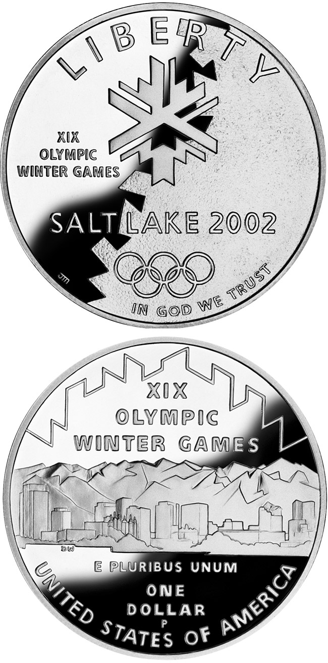 Image of 1 dollar coin - Olympic Winter Games  | USA 2002.  The Silver coin is of Proof, BU quality.