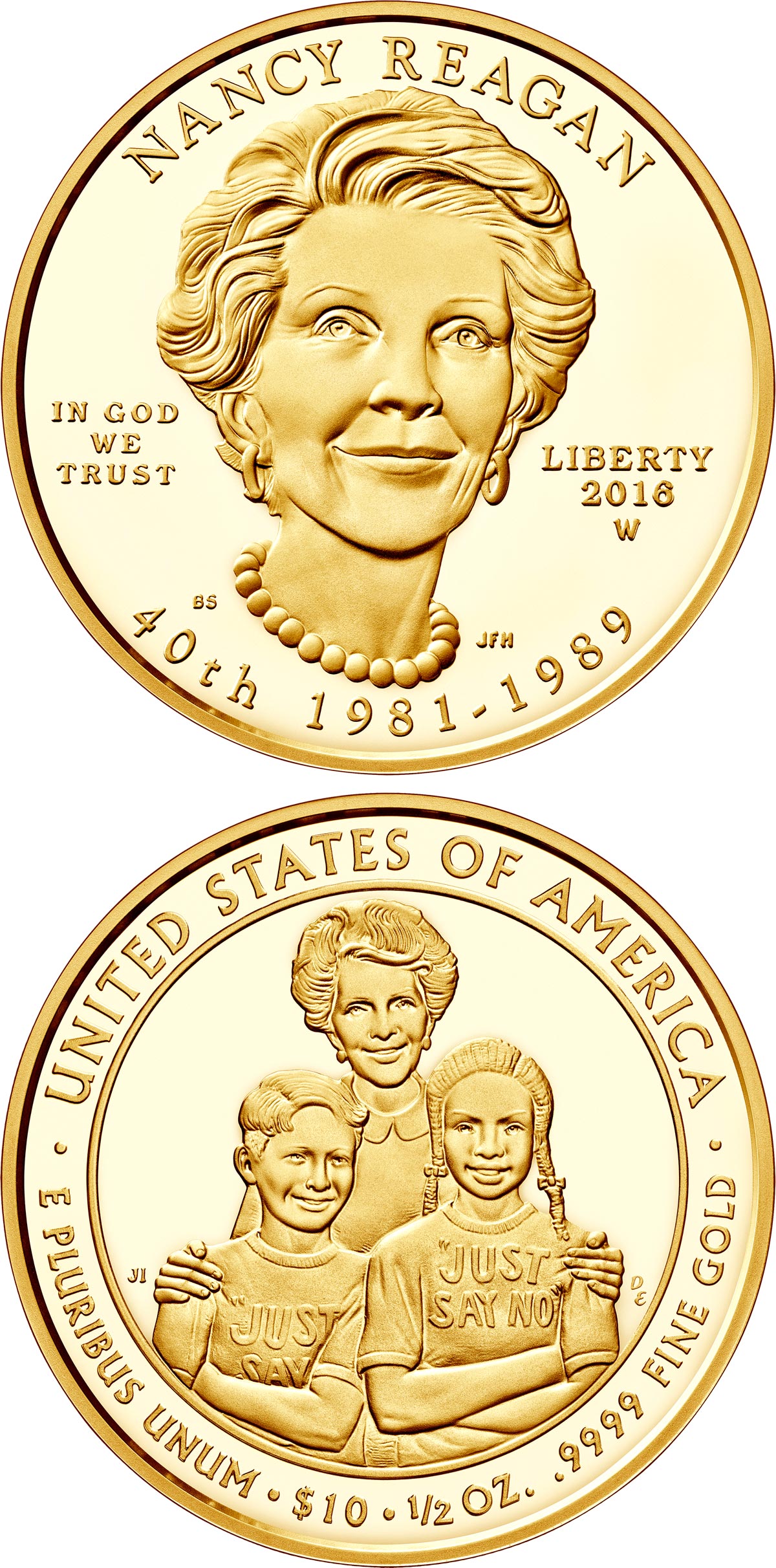 Image of 10 dollars coin - Nancy Reagan  | USA 2016.  The Gold coin is of Proof, BU quality.