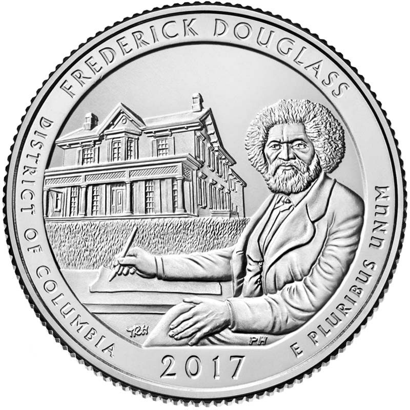 Image of 25 cents coin - Frederick Douglass National Historic Site | USA 2017.  The Copper–Nickel (CuNi) coin is of Proof, BU, UNC quality.
