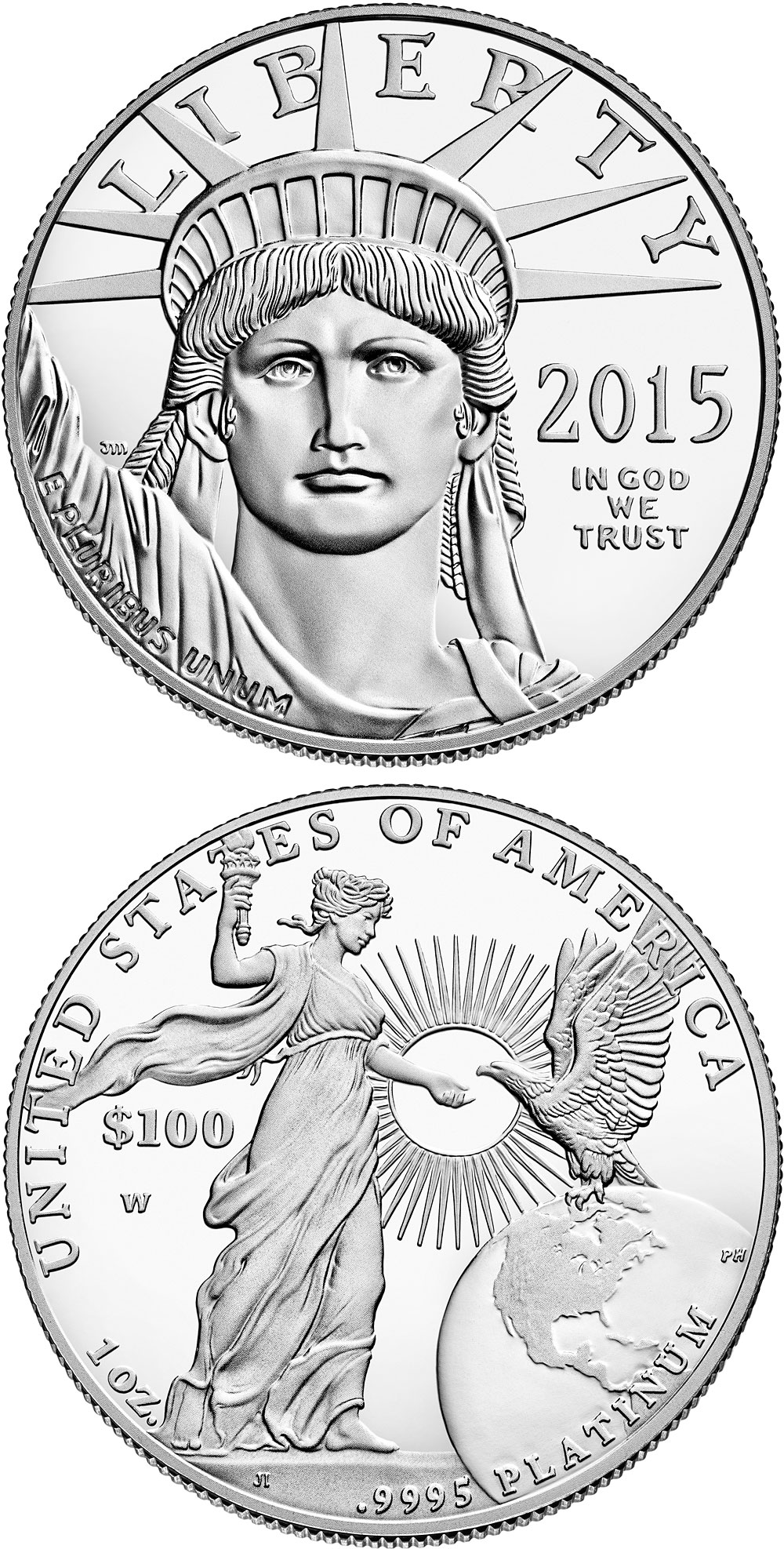 Image of 100 dollars coin - American Eagle Platinum One Ounce Proof Coin | USA 2015