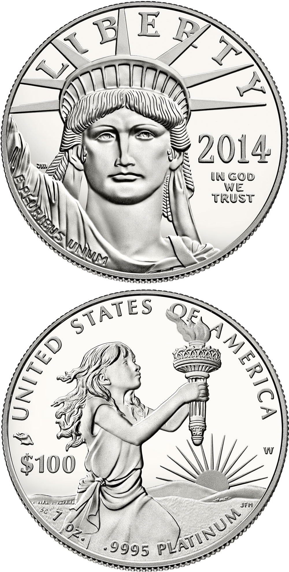 Image of 100 dollars coin - American Eagle Platinum One Ounce Proof Coin | USA 2014