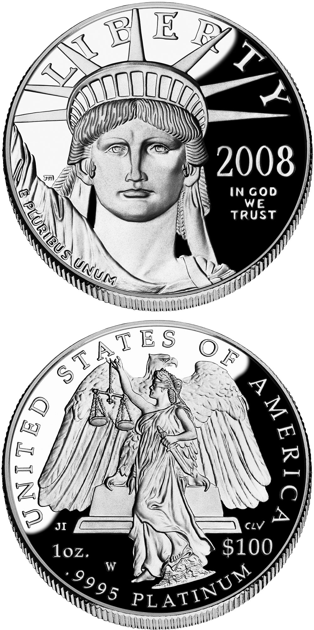 Image of 100 dollars coin - American Eagle Platinum One Ounce Proof Coin | USA 2008
