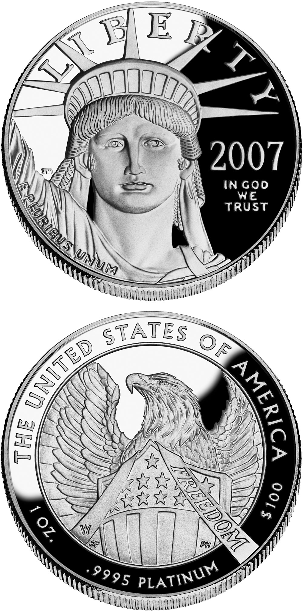 Image of 100 dollars coin - American Eagle Platinum One Ounce Proof Coin | USA 2007