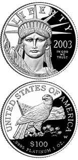 100 dollar coin American Eagle Platinum One Ounce Proof Coin | USA 2003