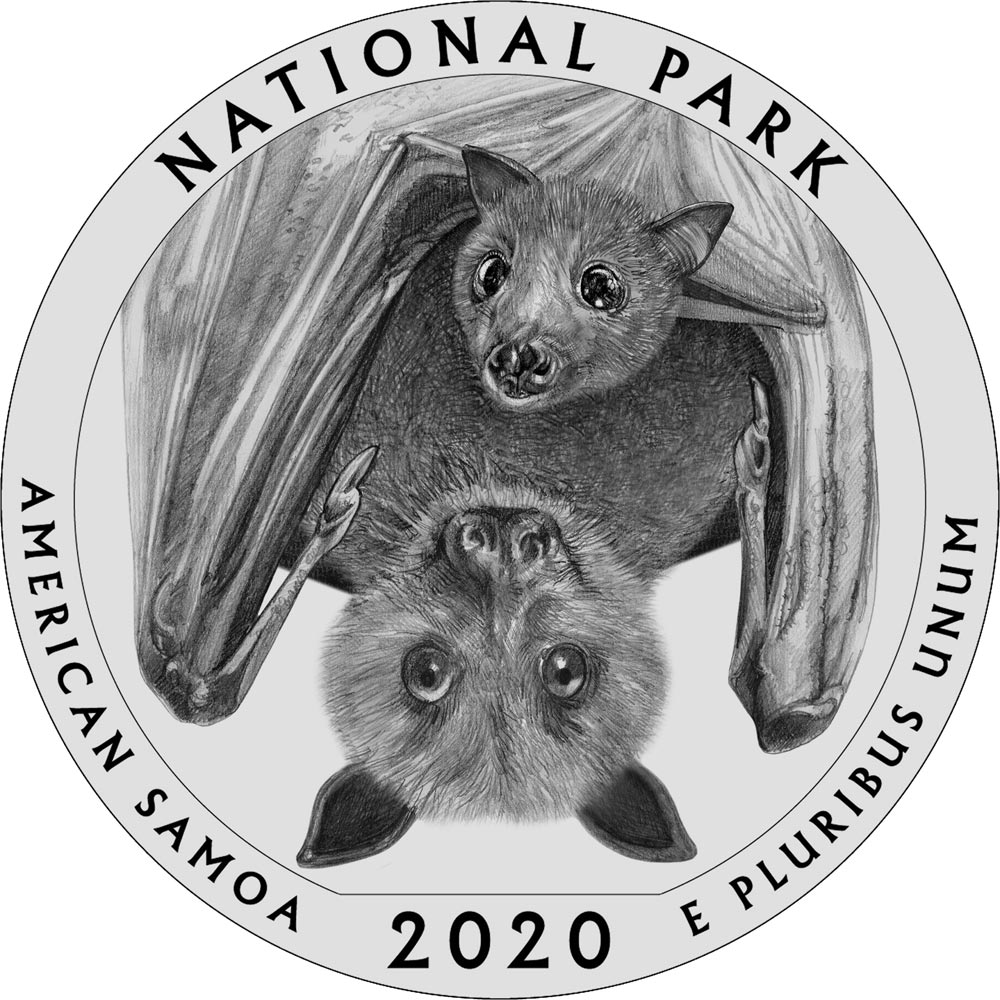 Image of 25 cents coin - National Park of American Samoa | USA 2020.  The Copper–Nickel (CuNi) coin is of Proof, BU, UNC quality.