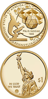 1 dollar coin Pennsylvania - The creation of a vaccine to prevent polio | USA 2019
