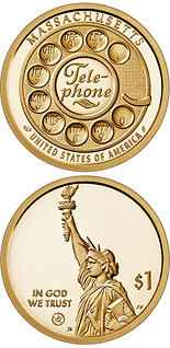 1 dollar coin Massachusetts - the invention of the telephone | USA 2020