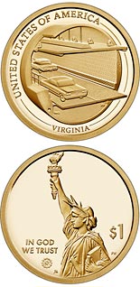 1 dollar coin Virginia - The Chesapeake Bay Bridge-Tunnel | USA 2021
