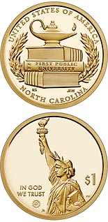 1 dollar coin North Carolina - The first public institution of higher learning in the United States | USA 2021