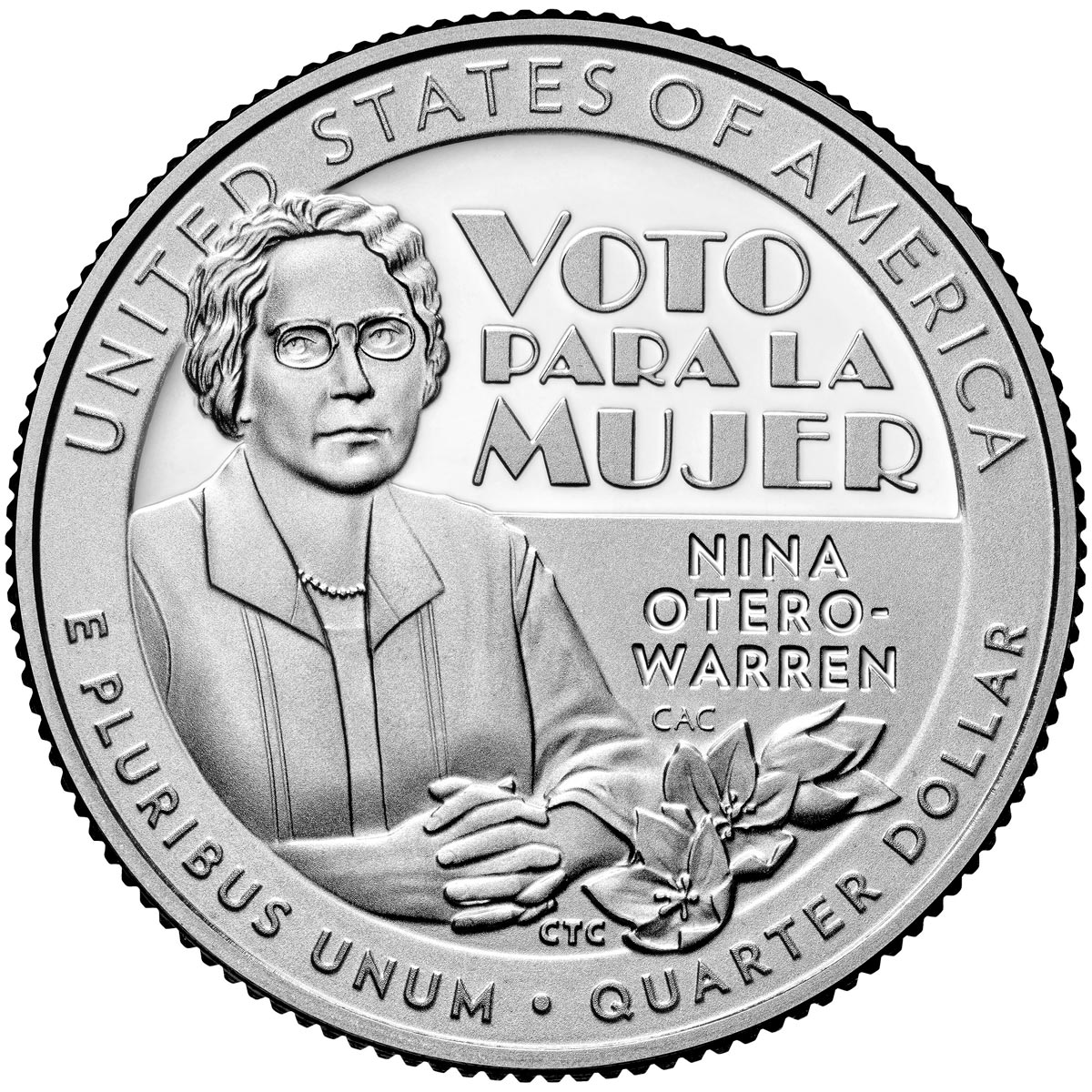Image of 25 cents coin - Adelina Otero-Warren | USA 2022.  The Copper–Nickel (CuNi) coin is of Proof, BU, UNC quality.