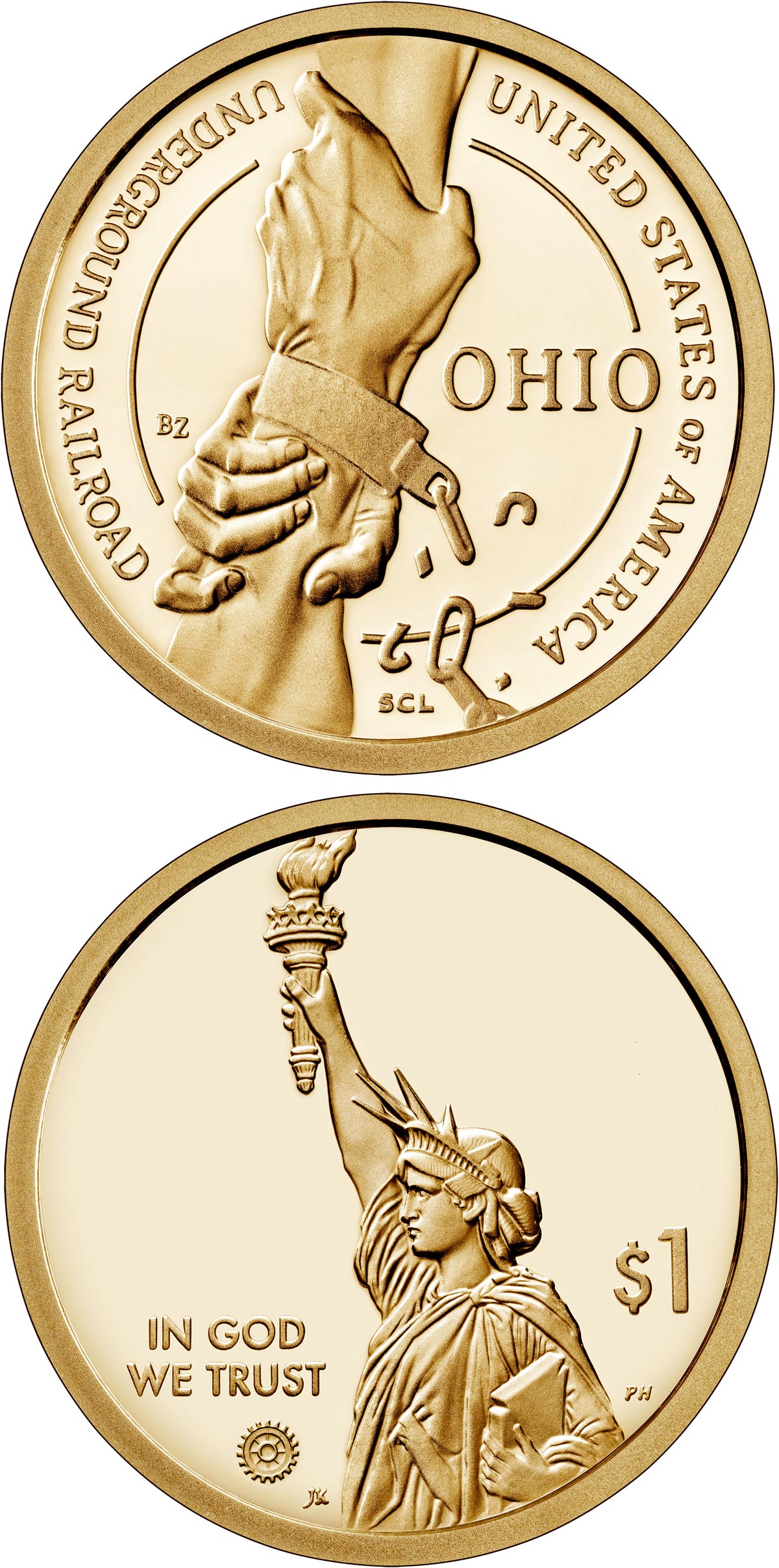 Image of 1 dollar coin - Ohio | USA 2023.  The Nordic gold (CuZnAl) coin is of Proof, BU, UNC quality.