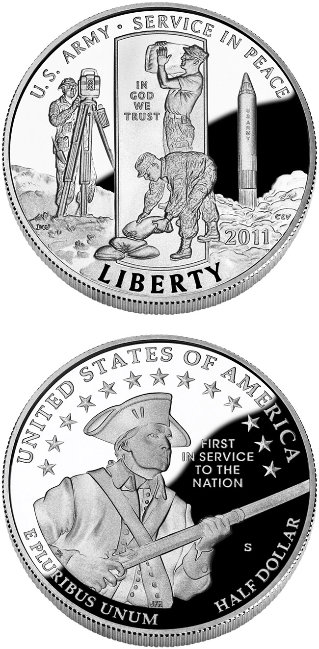 Image of 0.5 dollar coin - United States Army  | USA 2011.  The Copper–Nickel (CuNi) coin is of Proof, BU quality.