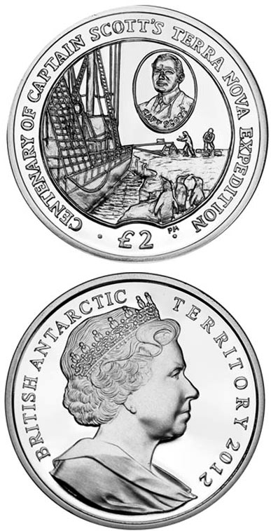 Image of 2 pounds coin - Terra Nova Expedition | United Kingdom 2012.  The Silver coin is of Proof, UNC quality.