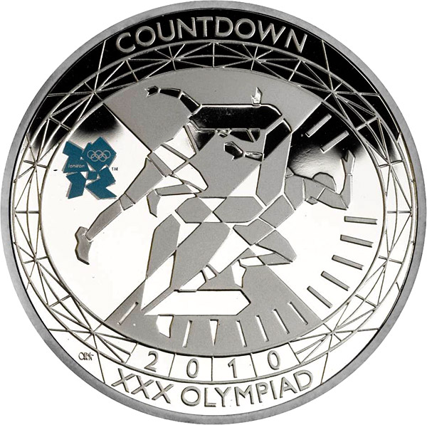Image of 5 pounds coin - Countdown to London 2012 – 2 | United Kingdom 2010.  The Silver coin is of Proof, BU quality.