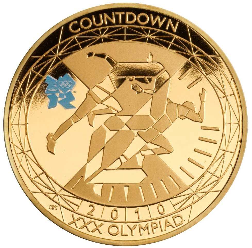 Image of 5 pounds coin - Countdown to London 2012 – 2 | United Kingdom 2010.  The Gold coin is of Proof quality.