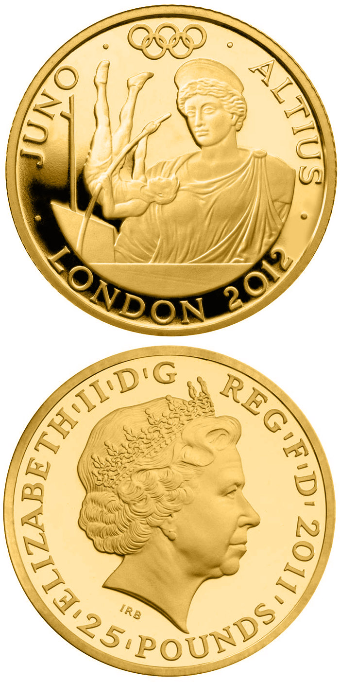 Image of 25 pounds coin - Higher - Juno  | United Kingdom 2011.  The Gold coin is of Proof quality.