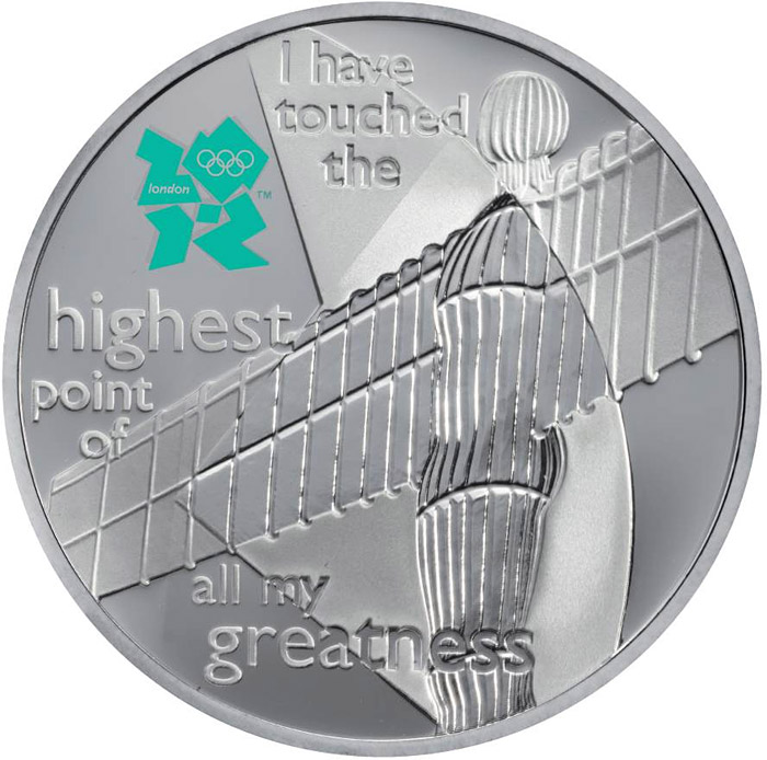 Image of 5 pounds coin - Angel of the North | United Kingdom 2010.  The Silver coin is of Proof quality.