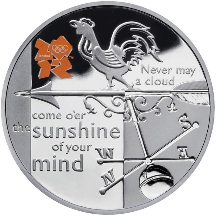 Image of 5 pounds coin - Weather | United Kingdom 2010.  The Silver coin is of Proof quality.