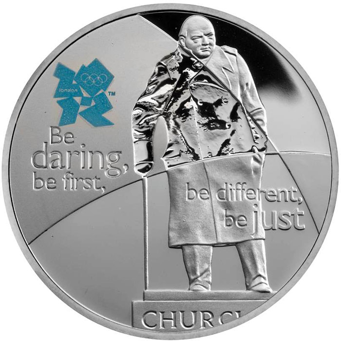 Image of 5 pounds coin - Sir Winston Churchill | United Kingdom 2010.  The Silver coin is of Proof quality.