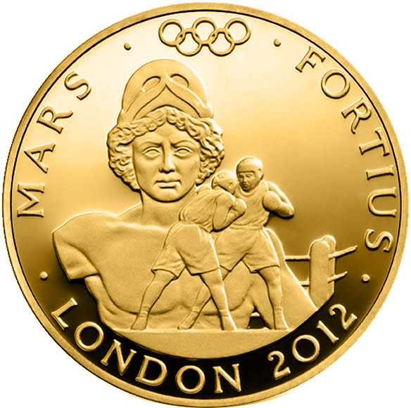 Image of 100 pounds coin - Stronger - Mars | United Kingdom 2012.  The Gold coin is of Proof quality.