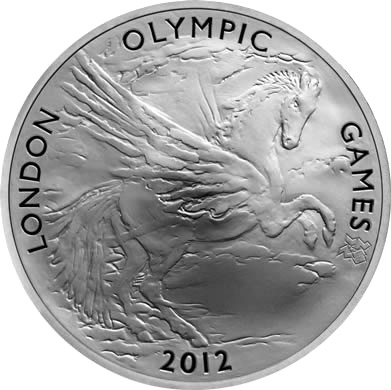 Image of 10 pounds coin - London Olympic Games | United Kingdom 2012.  The Silver coin is of Proof quality.