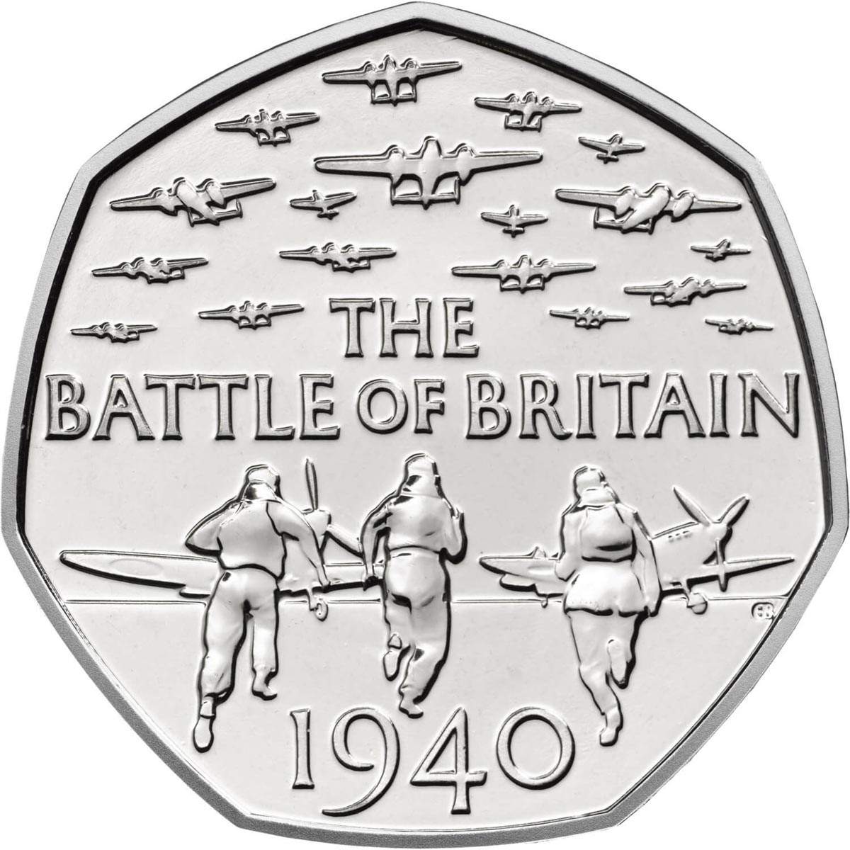 Image of 50 pence coin - 75th Anniversary of the Battle of Britain | United Kingdom 2015.  The Copper–Nickel (CuNi) coin is of UNC quality.