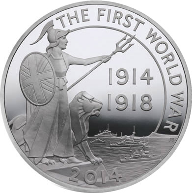 Image of 10 pounds coin - First World War Outbreak  | United Kingdom 2014.  The Silver coin is of Proof quality.